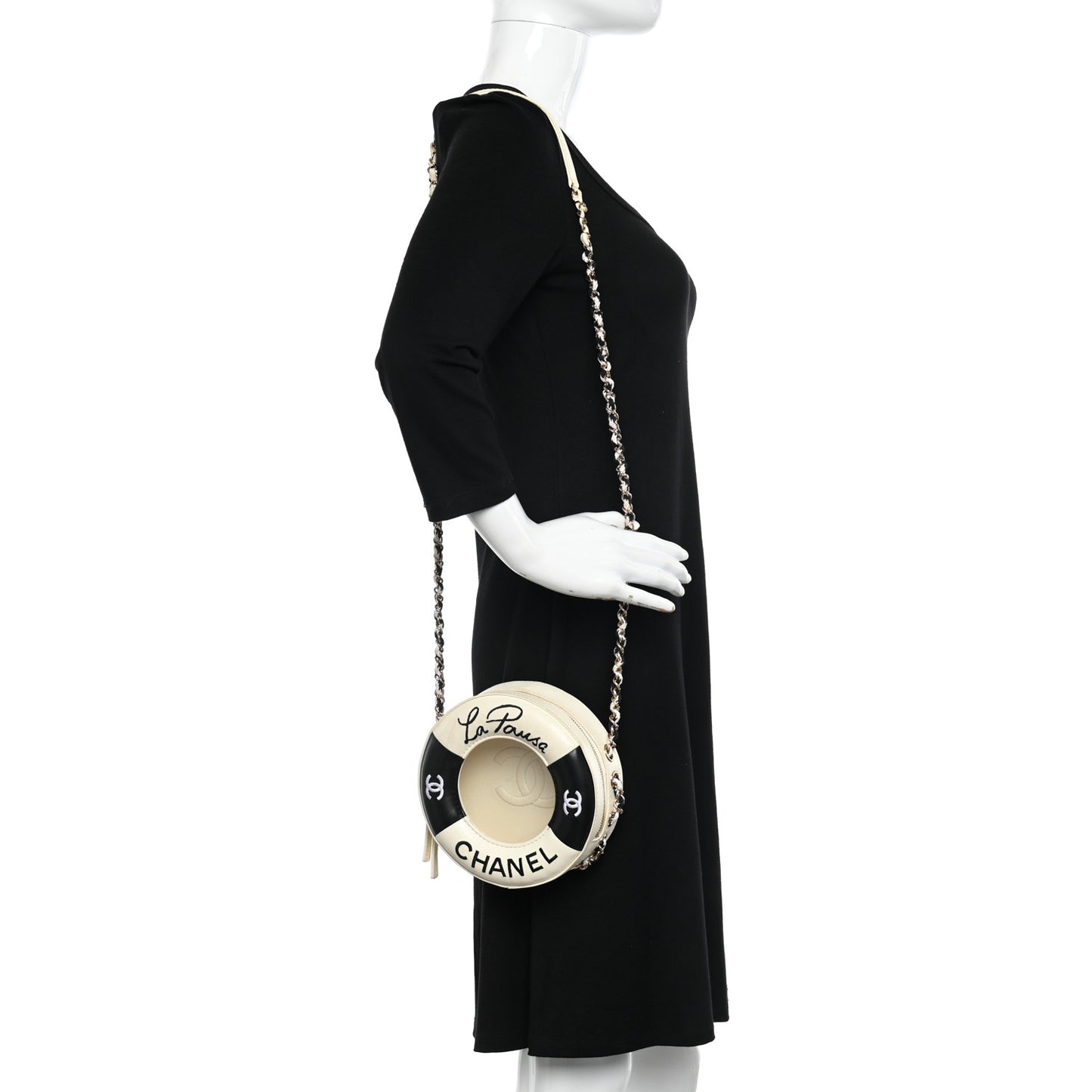 Lambskin Coco Lifesaver Round Bag Black White