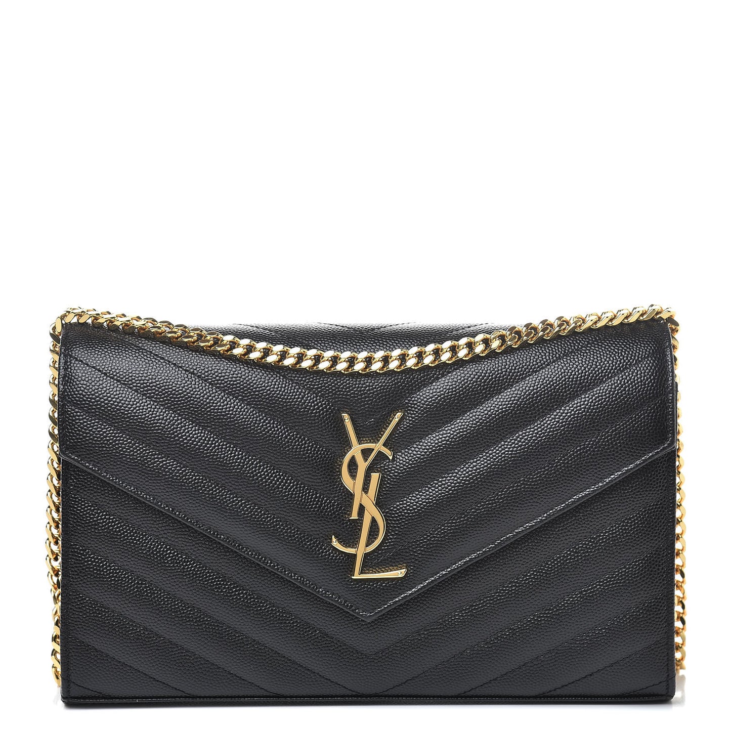 Grain De Poudre Matelasse Chevron Monogram Chain Wallet Black