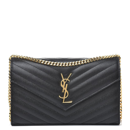 Saint Laurent Grain De Poudre Matelasse Chevron Monogram Chain Wallet Black 1 of 9