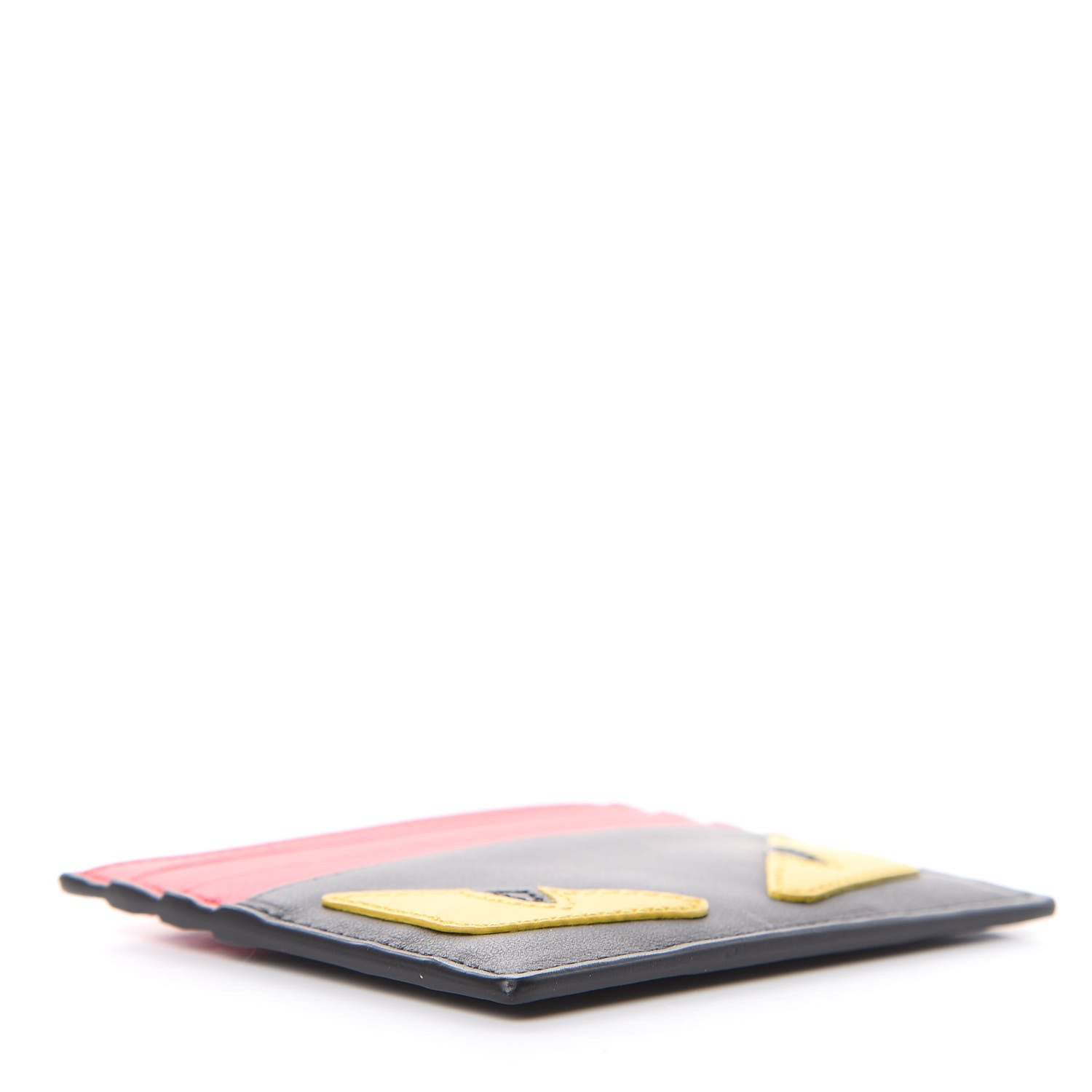 Fendi Vitello Century Monster Eyes Inlay Card Holder Black Giallo Rosso 4 of 8