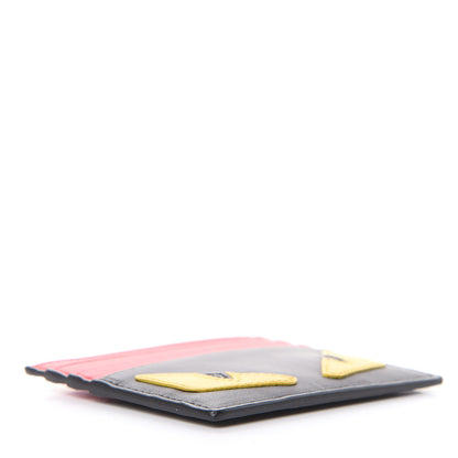 Fendi Vitello Century Monster Eyes Inlay Card Holder Black Giallo Rosso 4 of 8