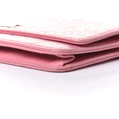 Chanel Lambskin Camellia Embossed Wallet On Chain WOC Pink 11 of 11