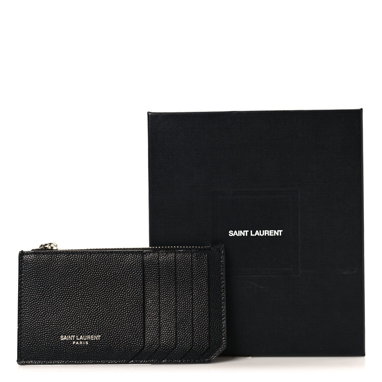 Saint Laurent Grained Calfskin 5 Fragments Zip Pouch Card Holder Black 8 of 8