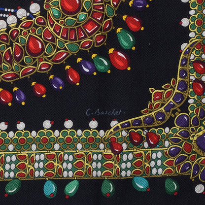 Hermes Cashmere Silk Parures Des Maharajas Shawl 140 Noir Vert Rouge 4 of 7