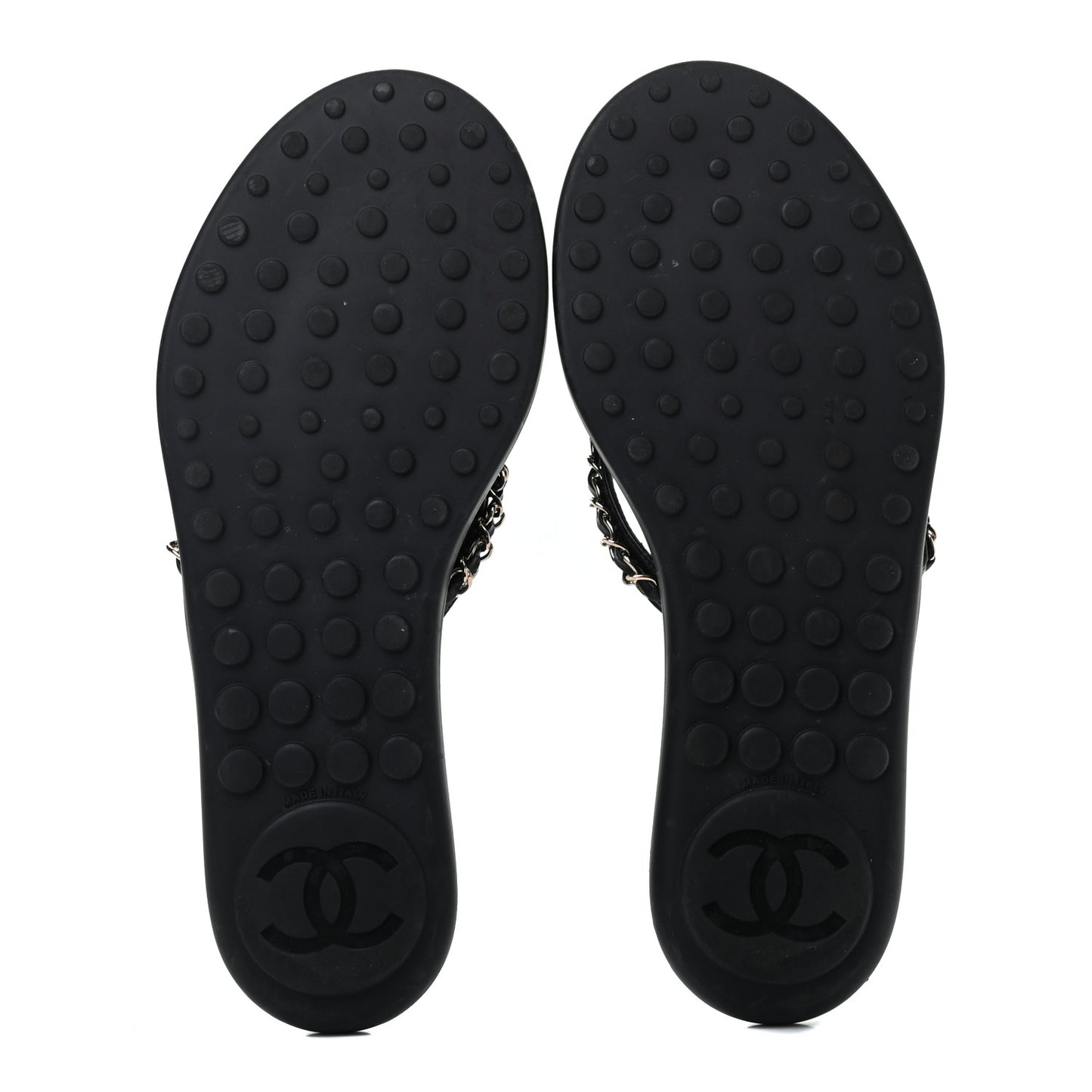 Lambskin CC Chain Thong Sandals 38 Black