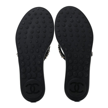 Chanel Lambskin CC Chain Thong Sandals 38 Black 5 of 8
