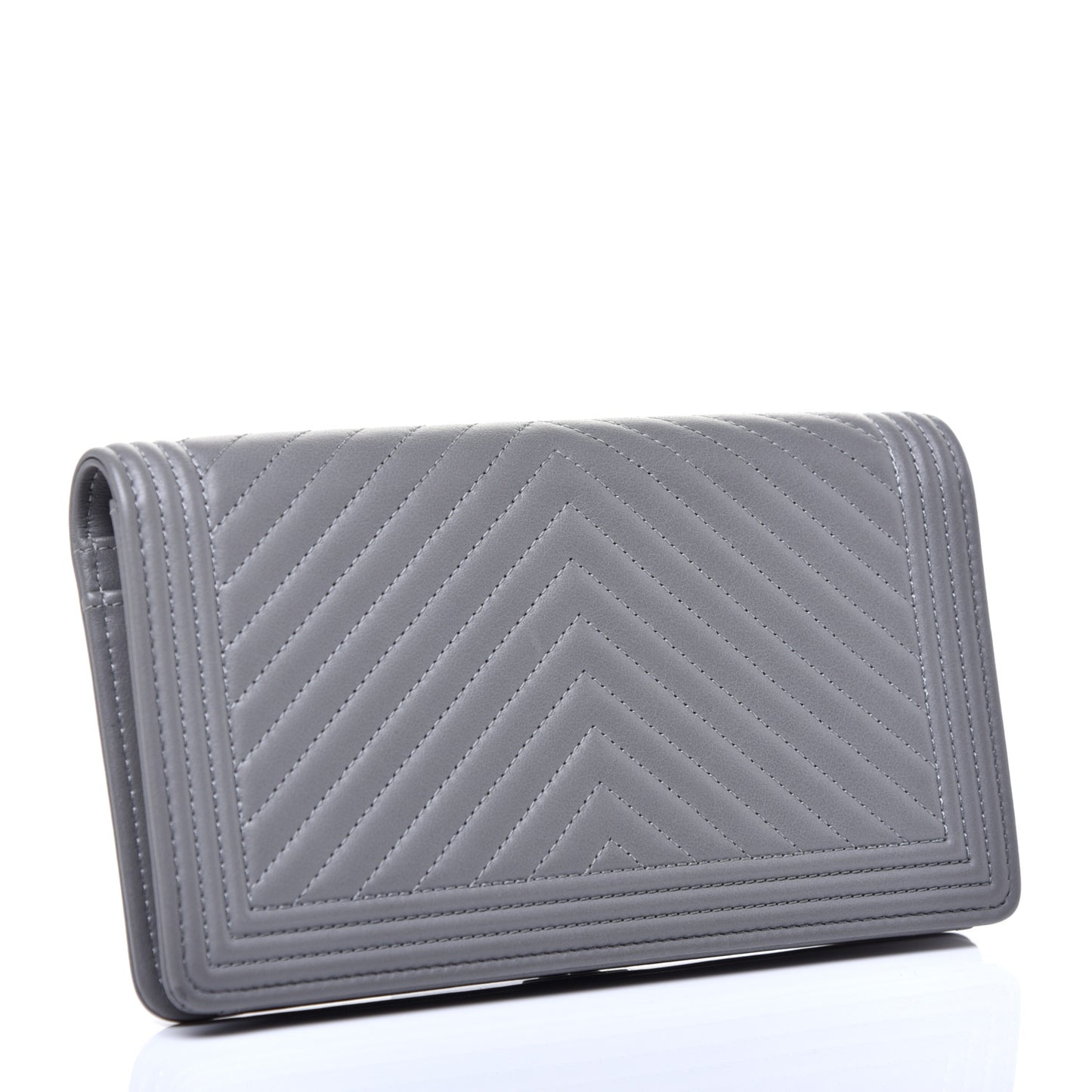 Calfskin Chevron Quilted Boy Yen Wallet Grey