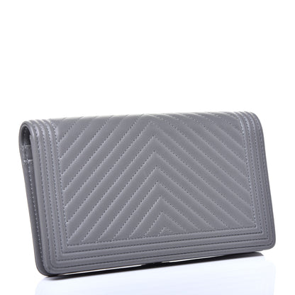 Chanel Calfskin Chevron Quilted Boy Yen Wallet Grey 3 of 12