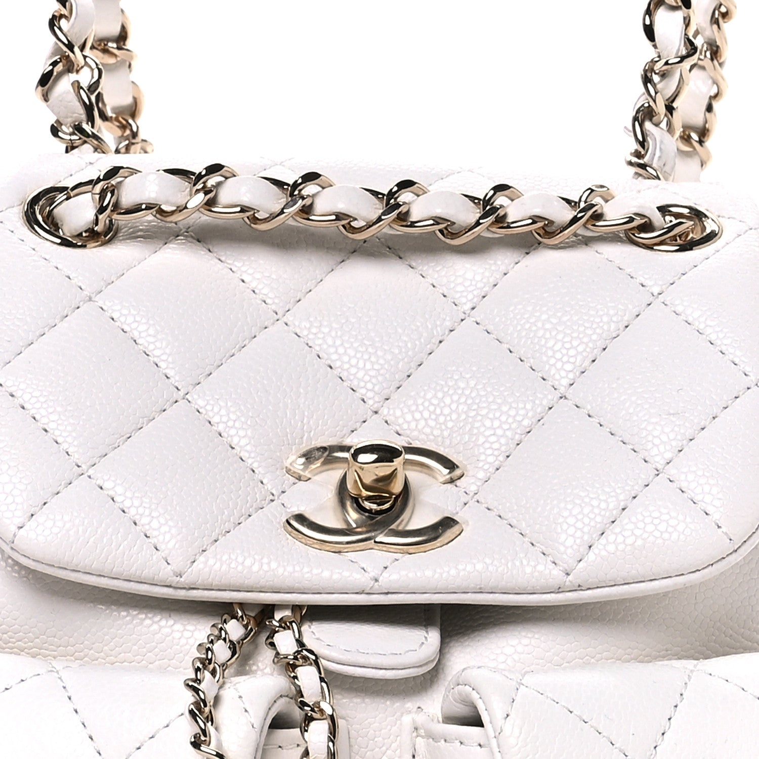 Chanel Shiny Caviar Quilted Small Duma Pockets Drawstring Backpack White 8 of 11