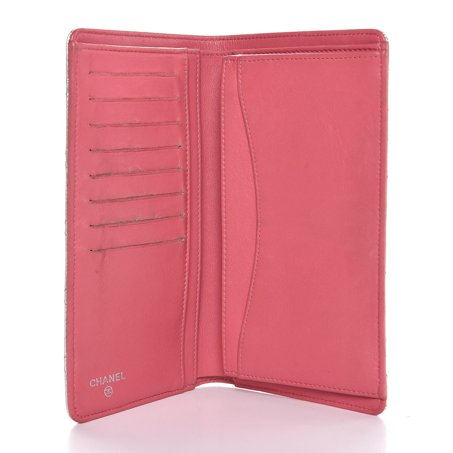 Chanel Metallic Lambskin Quilted Yen Wallet Silver Pink 5 of 13