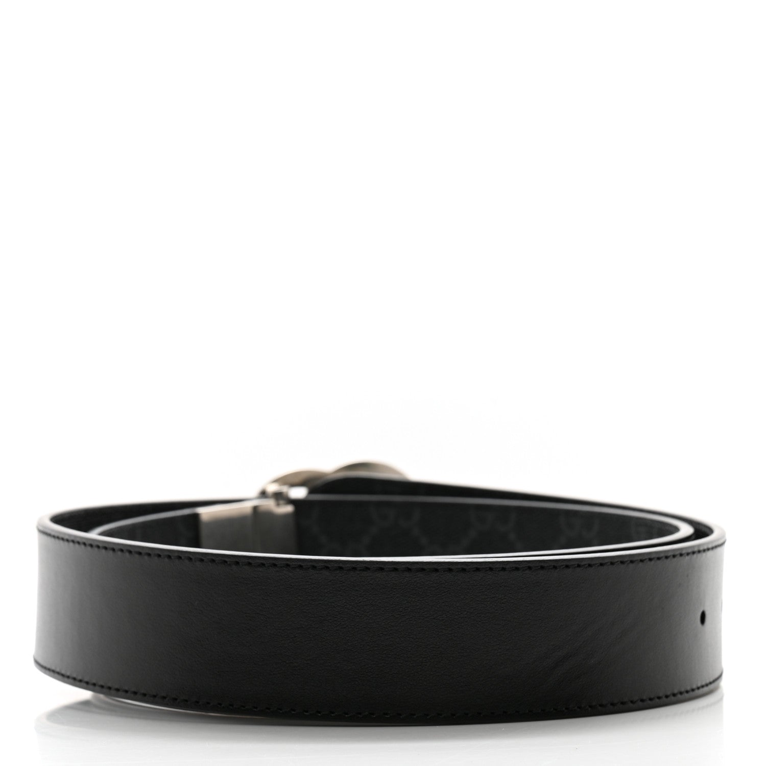 Gucci GG Supreme Monogram Plutone Calfskin Palladium Double G Reversible 37mm Belt 90 36 Black 4 of 8