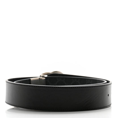 Gucci GG Supreme Monogram Plutone Calfskin Palladium Double G Reversible 37mm Belt 90 36 Black 4 of 8