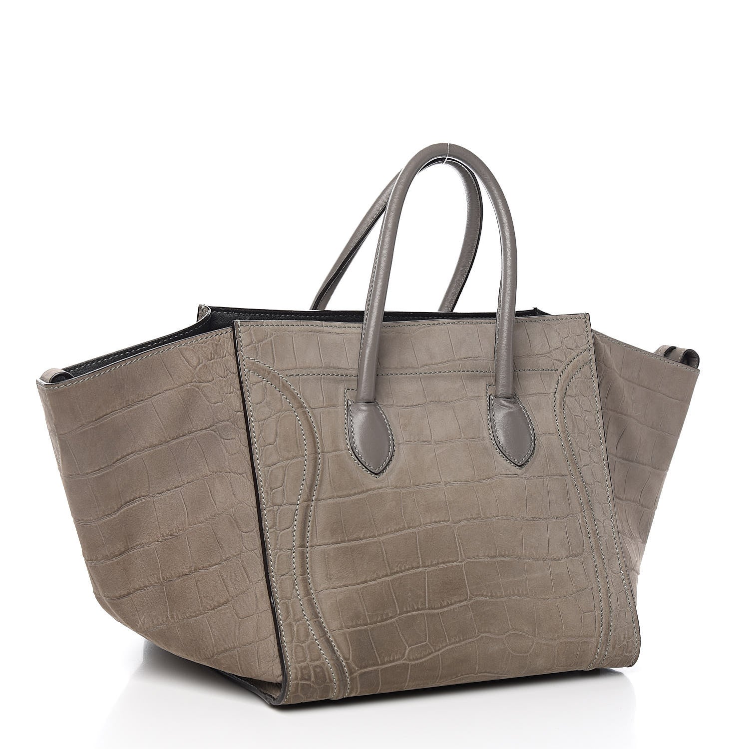 Celine Crocodile Embossed Nubuck Medium Phantom Luggage Grey 3 of 12