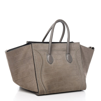 Celine Crocodile Embossed Nubuck Medium Phantom Luggage Grey 3 of 12