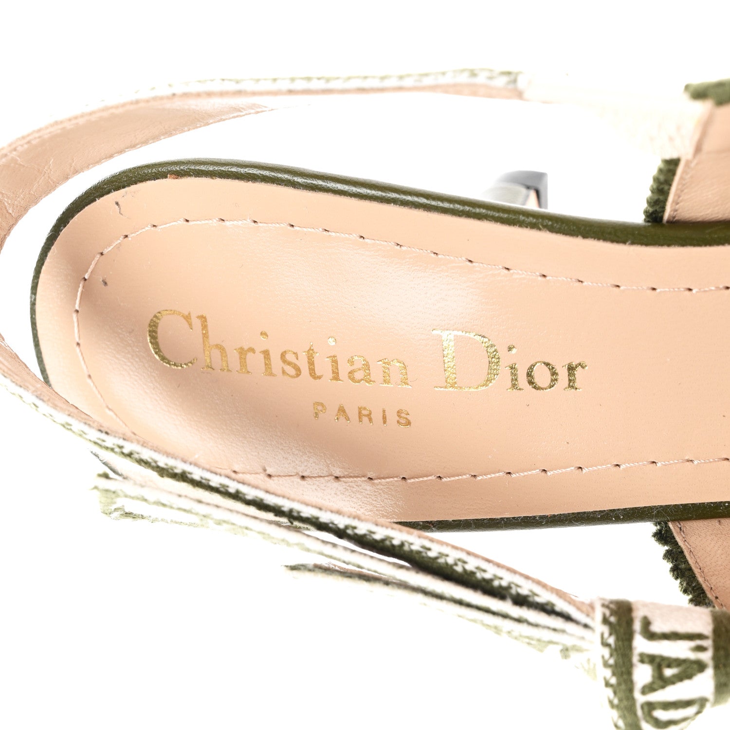 Christian Dior Cotton Ribbon Embroidered J Adior Slingback 65mm Pumps 36.5 Kaki 7 of 9