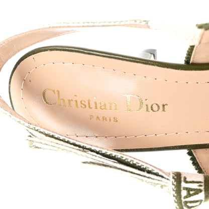 Christian Dior Cotton Ribbon Embroidered J Adior Slingback 65mm Pumps 36.5 Kaki 7 of 9