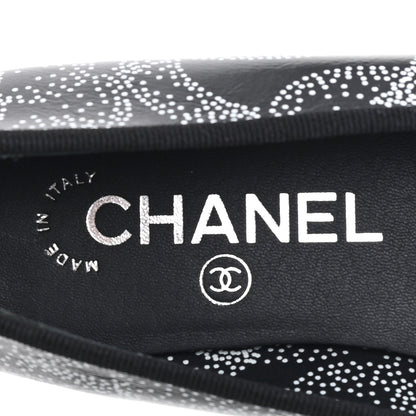 Chanel Calfskin Camellia Printed Cap Toe Ballerina Flats 36 Black White 8 of 10