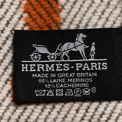 Hermes Wool Cashmere Signature Classic Avalon Blanket Ecru Potiron 3 of 3