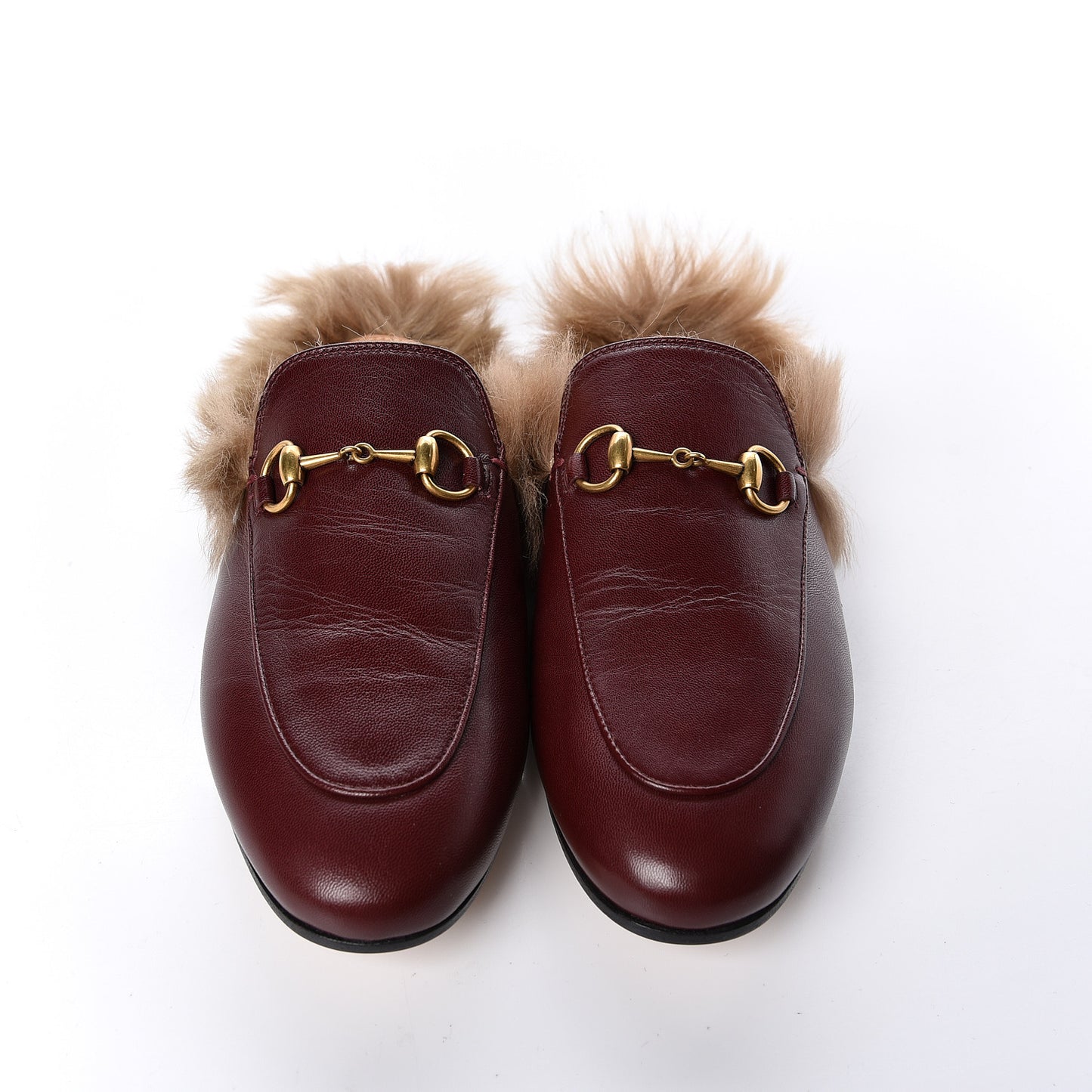 Malaga Kid Fur Womens Princetown Slippers 37 Vintage Bordeaux Naturale