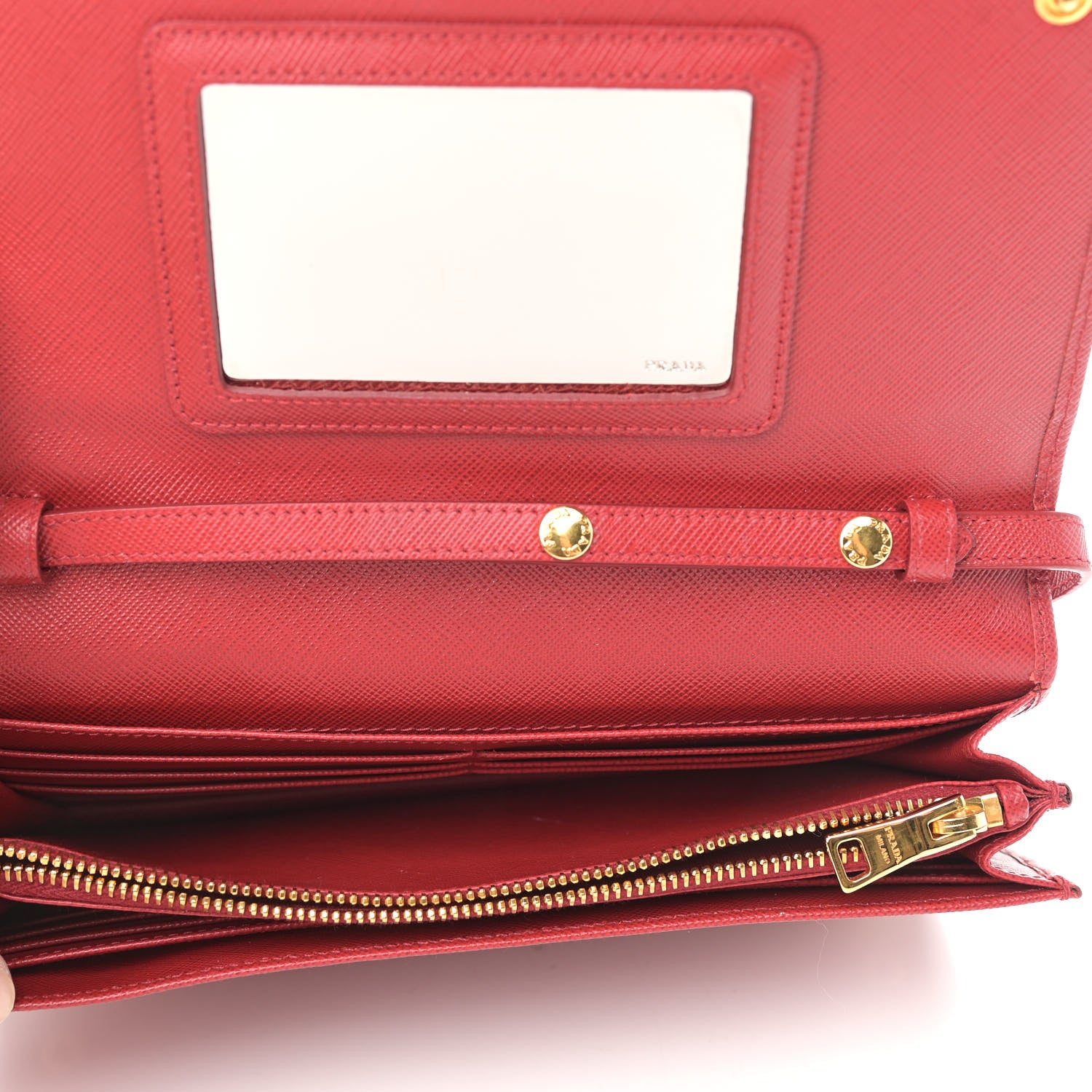 Prada Saffiano Metal Flap Wallet With Strap Fuoco 5 of 15