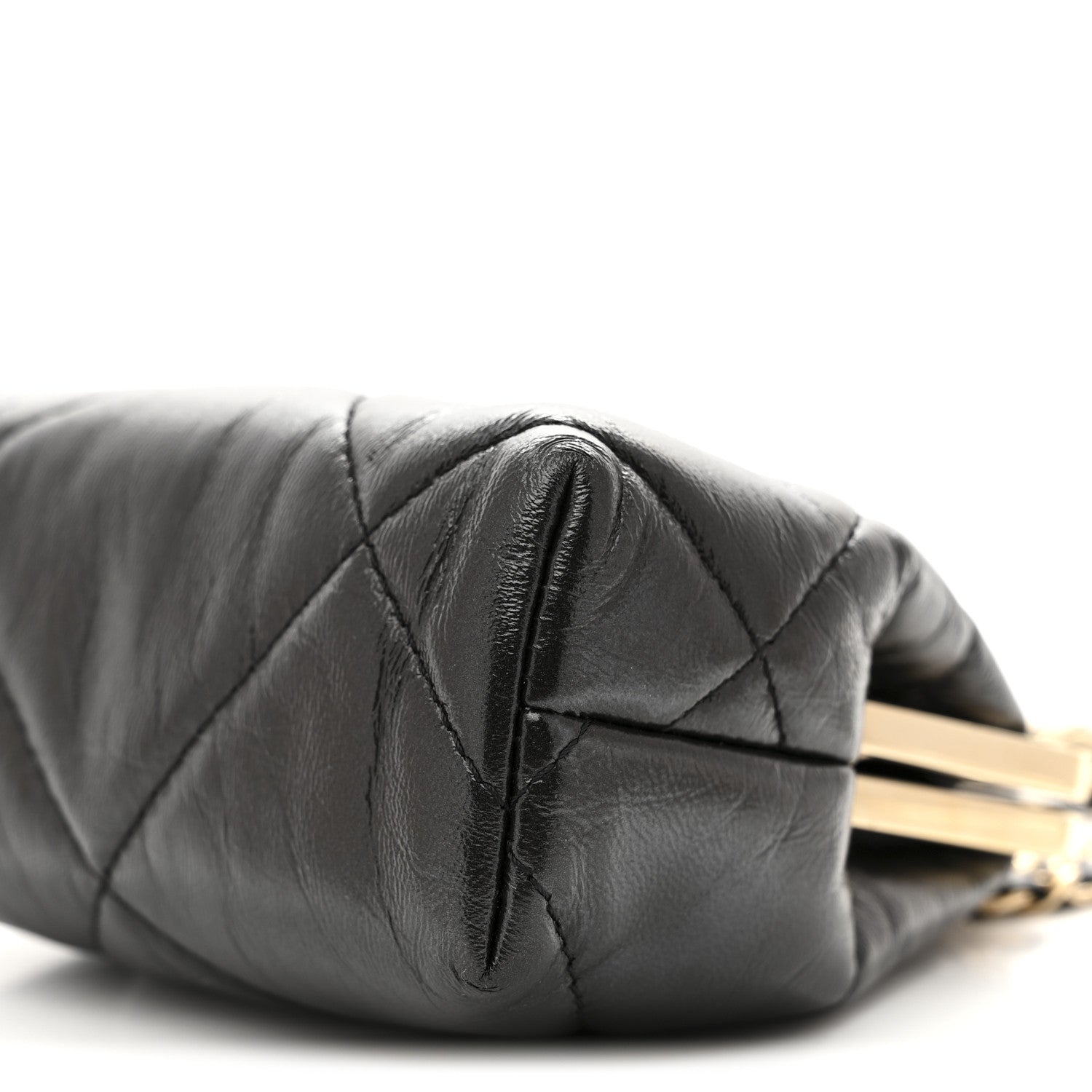 Chanel Shiny Aged Lambskin Quilted Kiss Lock Clutch With Chain