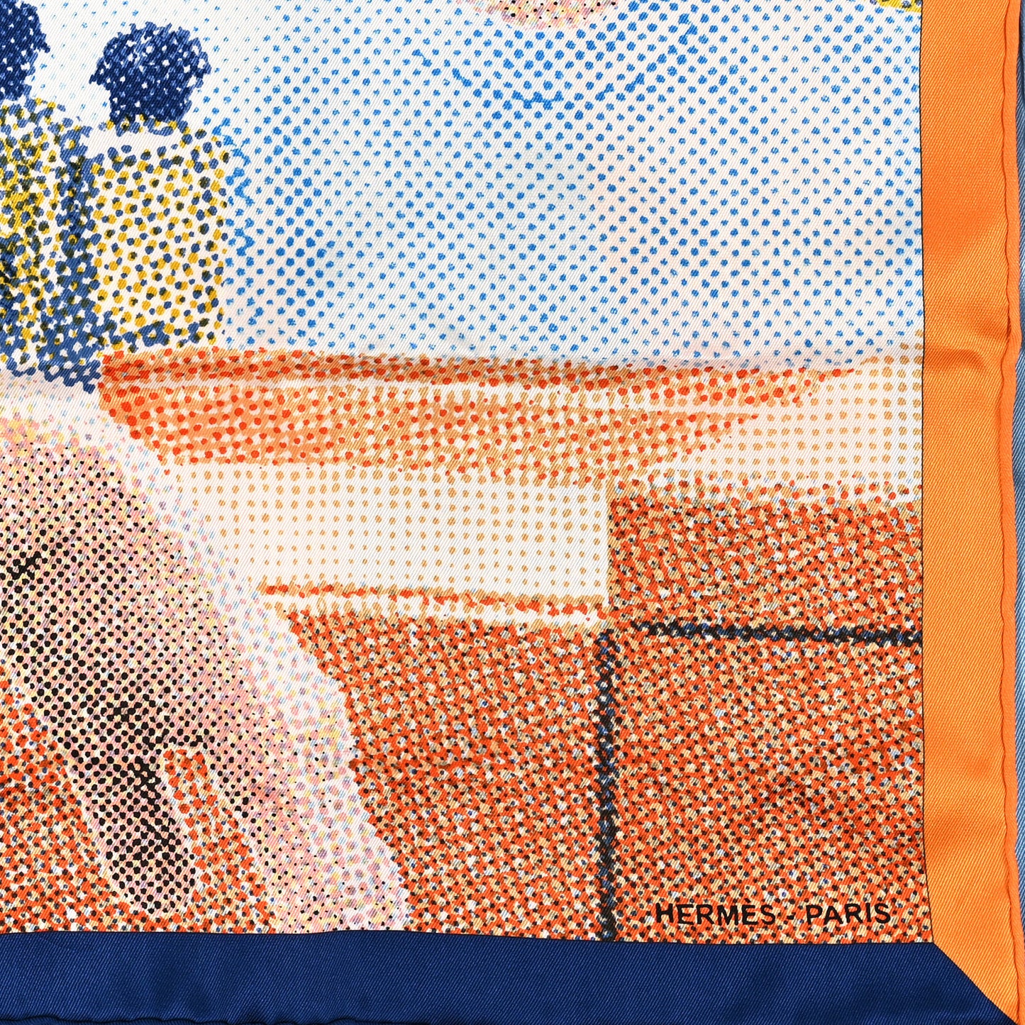 Vintage Silk Regard de Soie Scarf 70 Orange Bleu Brun