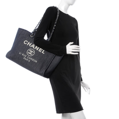 Chanel Denim Large Deauville Tote Dark Blue 2 of 8