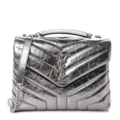 Saint Laurent Metallic Calfskin Y Quilted Monogram Small Loulou Chain Satchel Acciaio 1 of 11