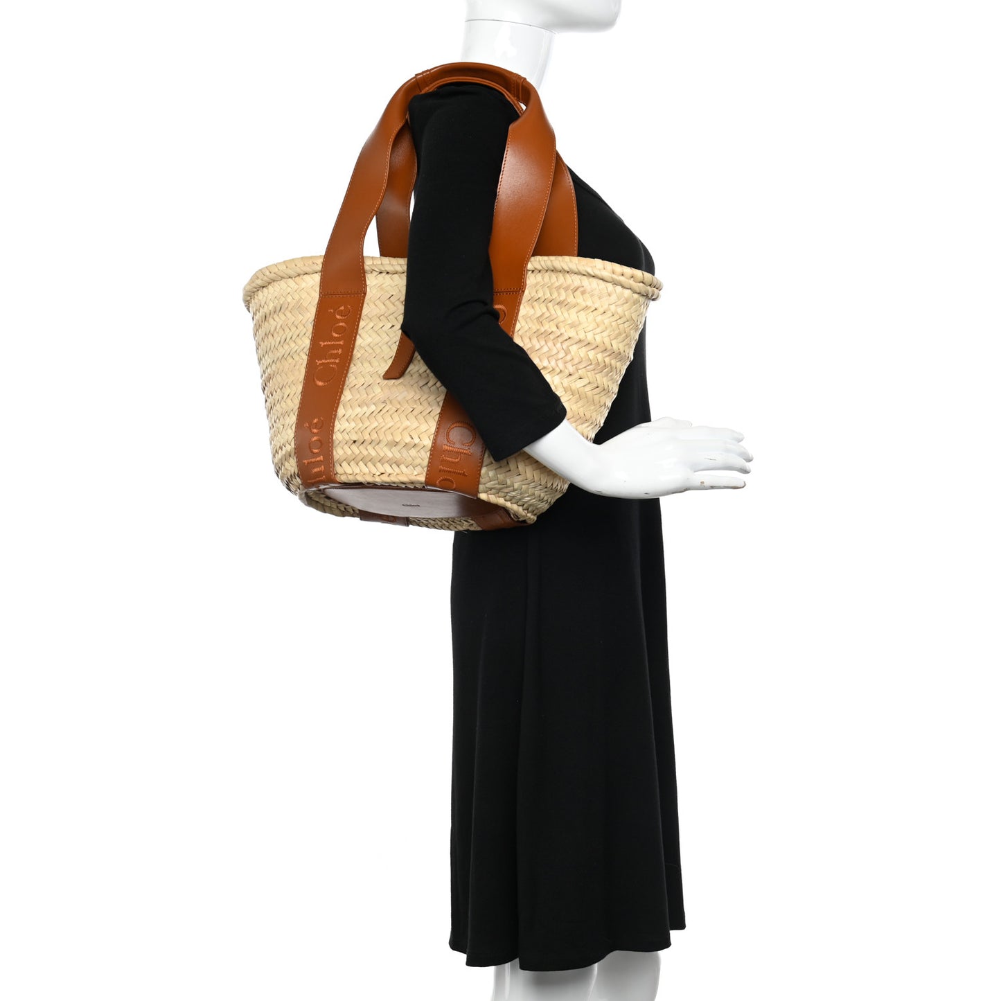 Raffia Smooth Calfskin Medium Sense Basket Caramel