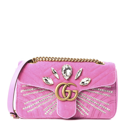 Gucci Velvet Matelasse Marquise Crystals Embroidered Small GG Marmont Shoulder Bag Malva 1 of 9