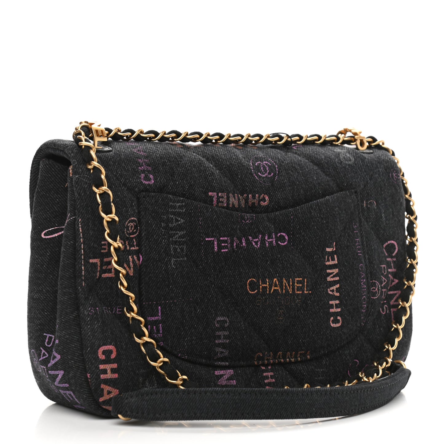 Denim Quilted Denim Mood Large Flap Black Multicolor