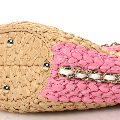 Chanel Raffia Chain Venice Beach Basket Flap Bag Beige Pink 10 of 12