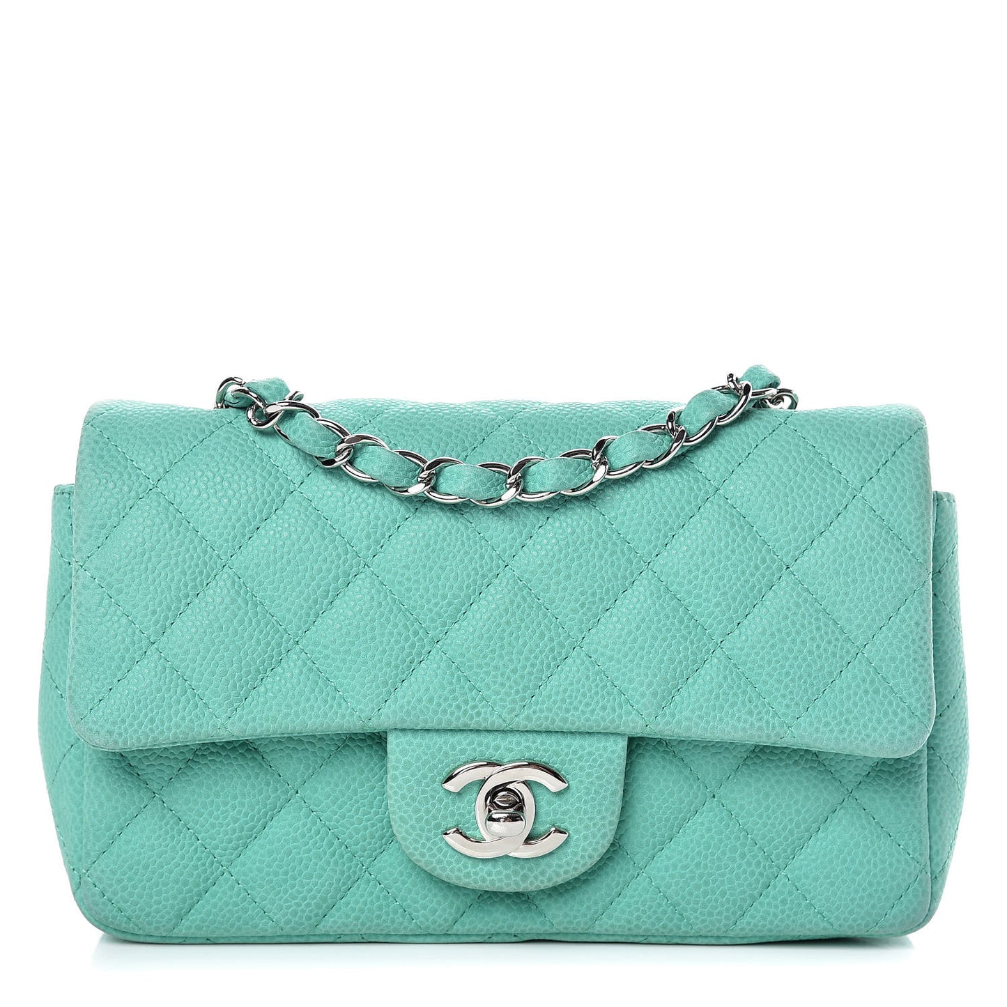 Iridescent Caviar Quilted Mini Rectangular Flap Green
