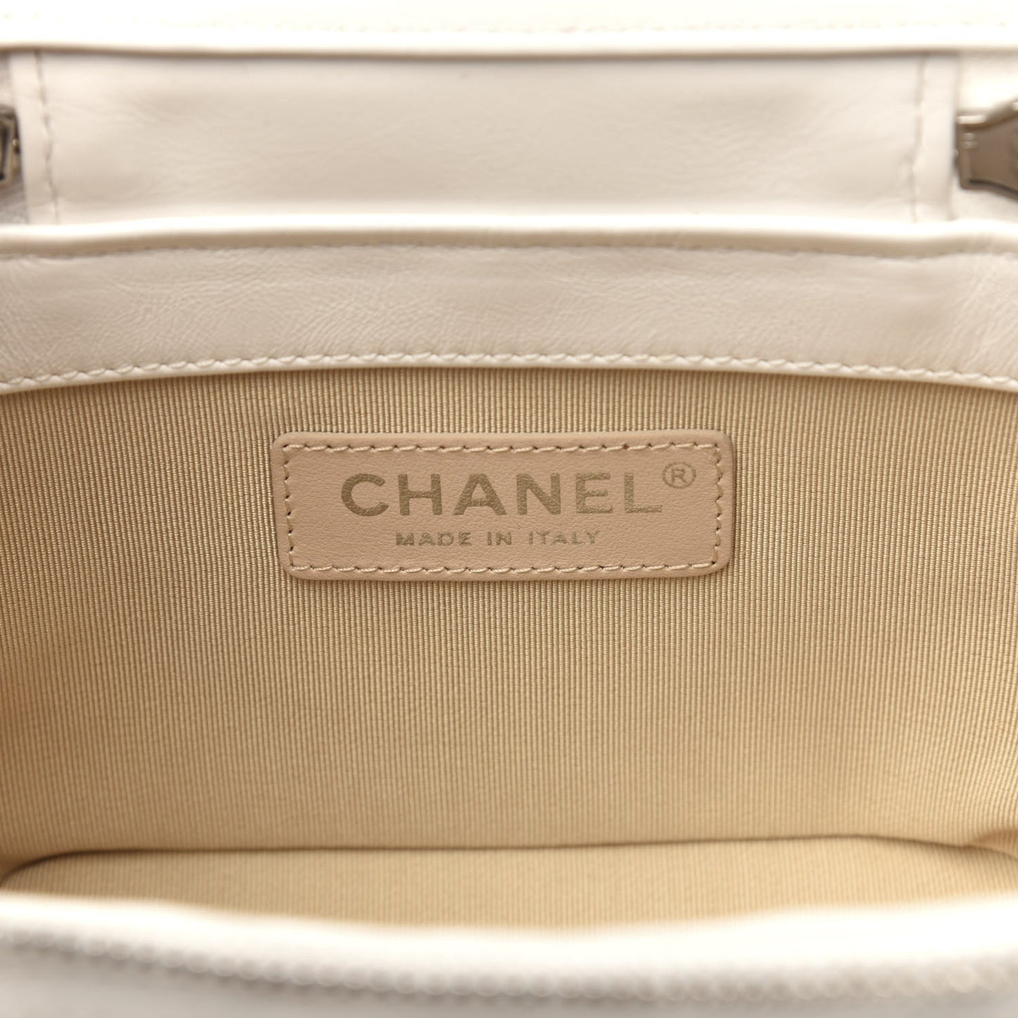 Calfskin Raffia Small Vanity Case Bag White Beige