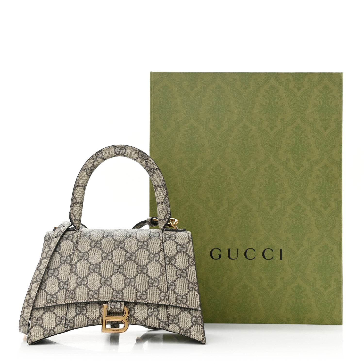 Balenciaga X GUCCI GG Supreme Monogram Small Hourglass Top Handle Bag Beige Ebony 10 of 11
