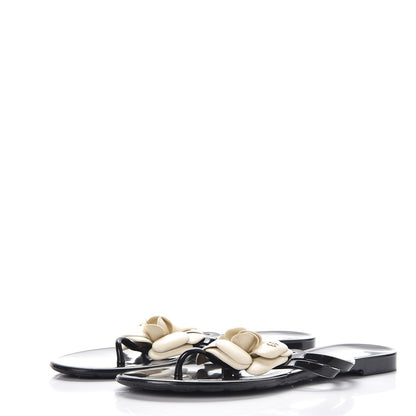 Chanel Jelly Camellia Thong Sandals 38 Black Ivory 3 of 9