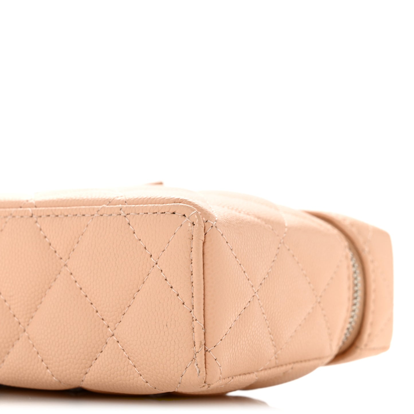Caviar Quilted Ridged CC Top Handle Slim Vanity Case With Chain Beige