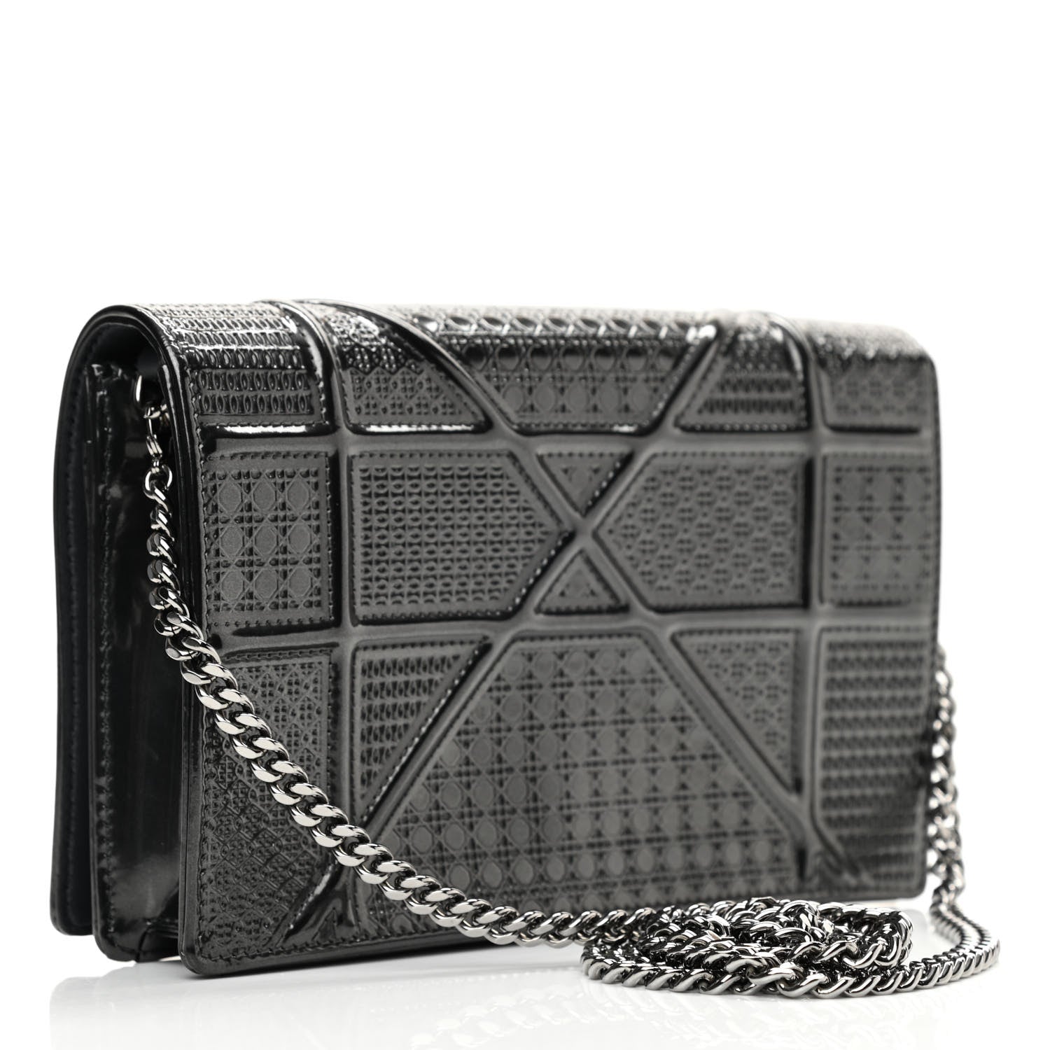 Christian Dior Metallic Patent Micro-Cannage Diorama Wallet on Chain Pouch Onyx Black 3 of 10