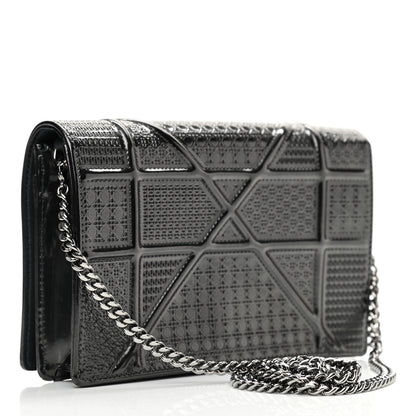 Christian Dior Metallic Patent Micro-Cannage Diorama Wallet on Chain Pouch Onyx Black 3 of 10