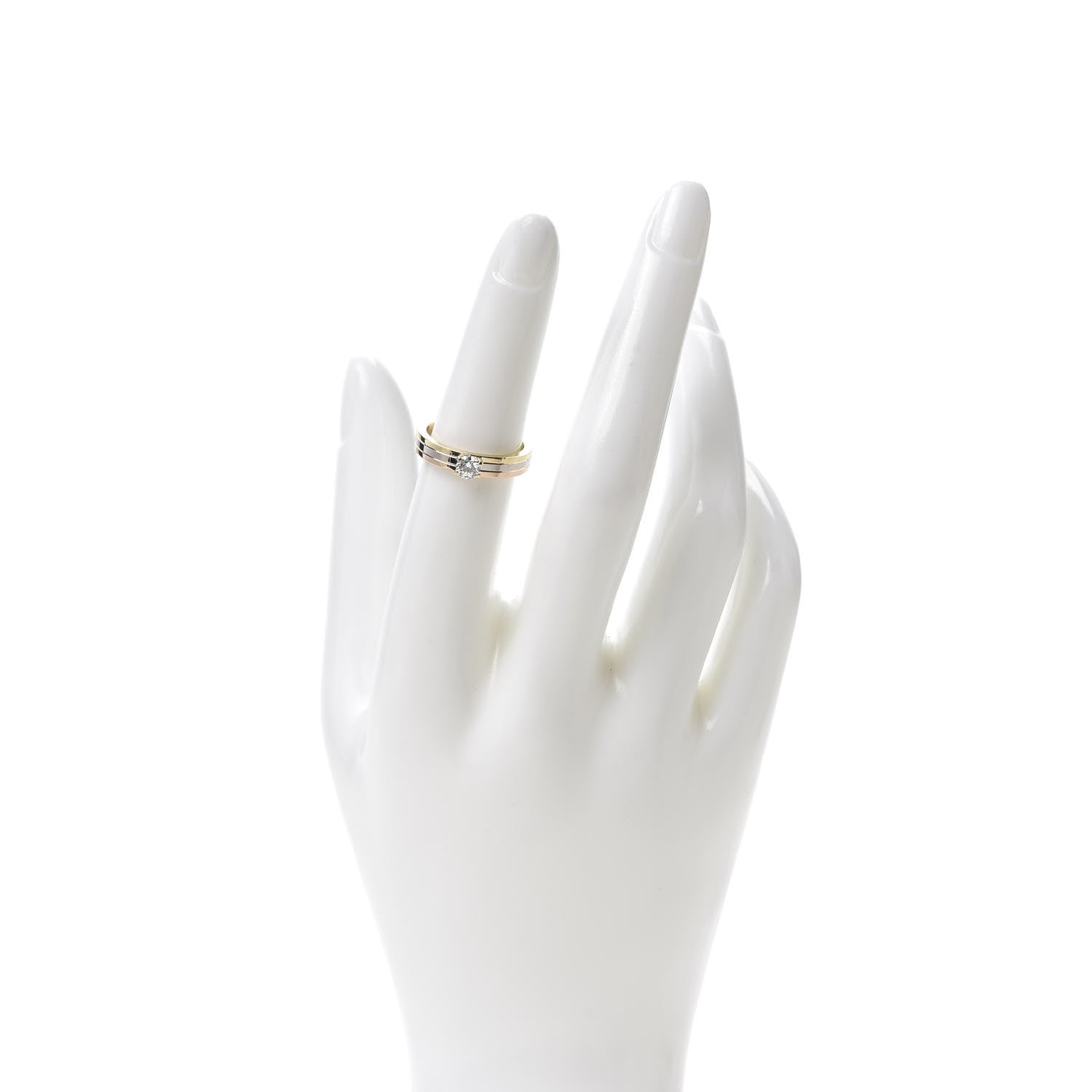 Cartier 18K Pink Yellow White Gold Diamond .23ct Solitaire Trinity Engagement Ring 51 5.75 2 of 5