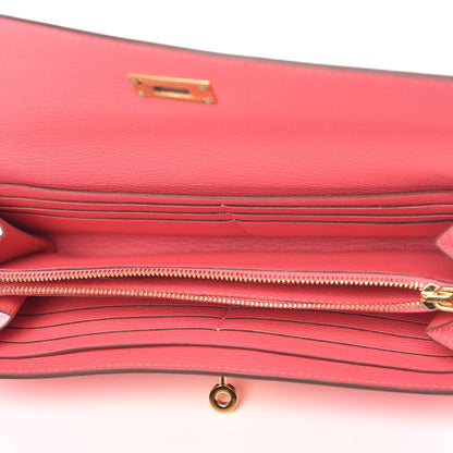 Hermes Chevre Mysore Kelly Longue Wallet Rose Lipstick 5 of 8