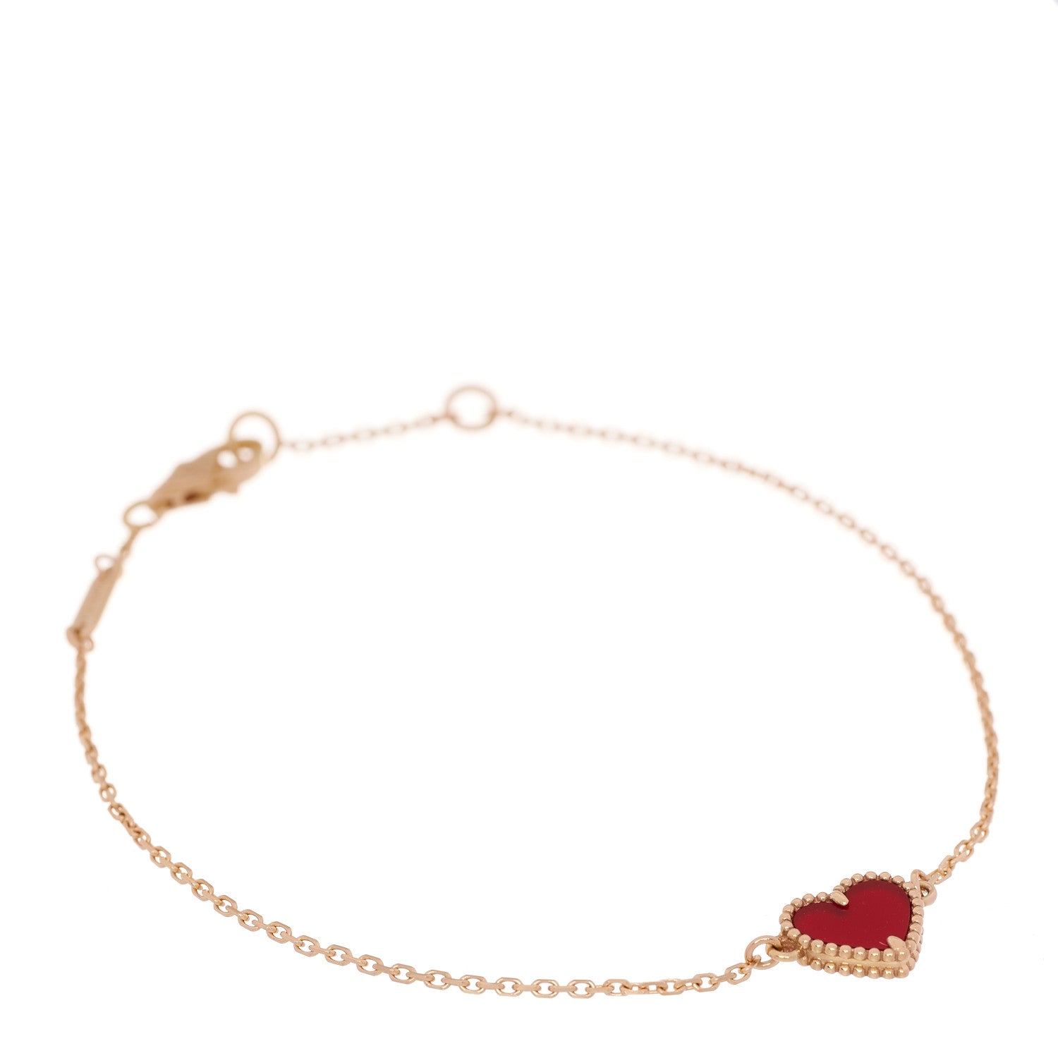 Van Cleef & Arpels 18K Rose Gold Carnelian Sweet Alhambra Heart Bracelet 1 of 7
