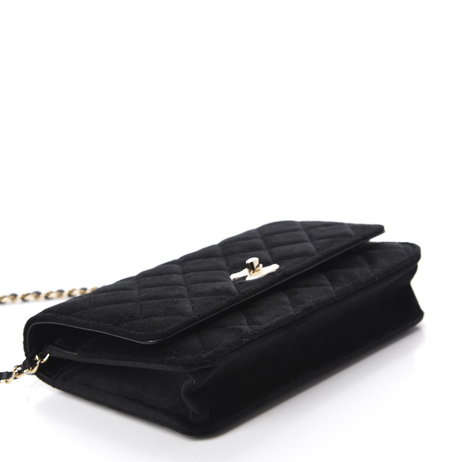 Chanel Velvet Quilted Pearl Crush Wallet On Chain WOC Black 4 of 12
