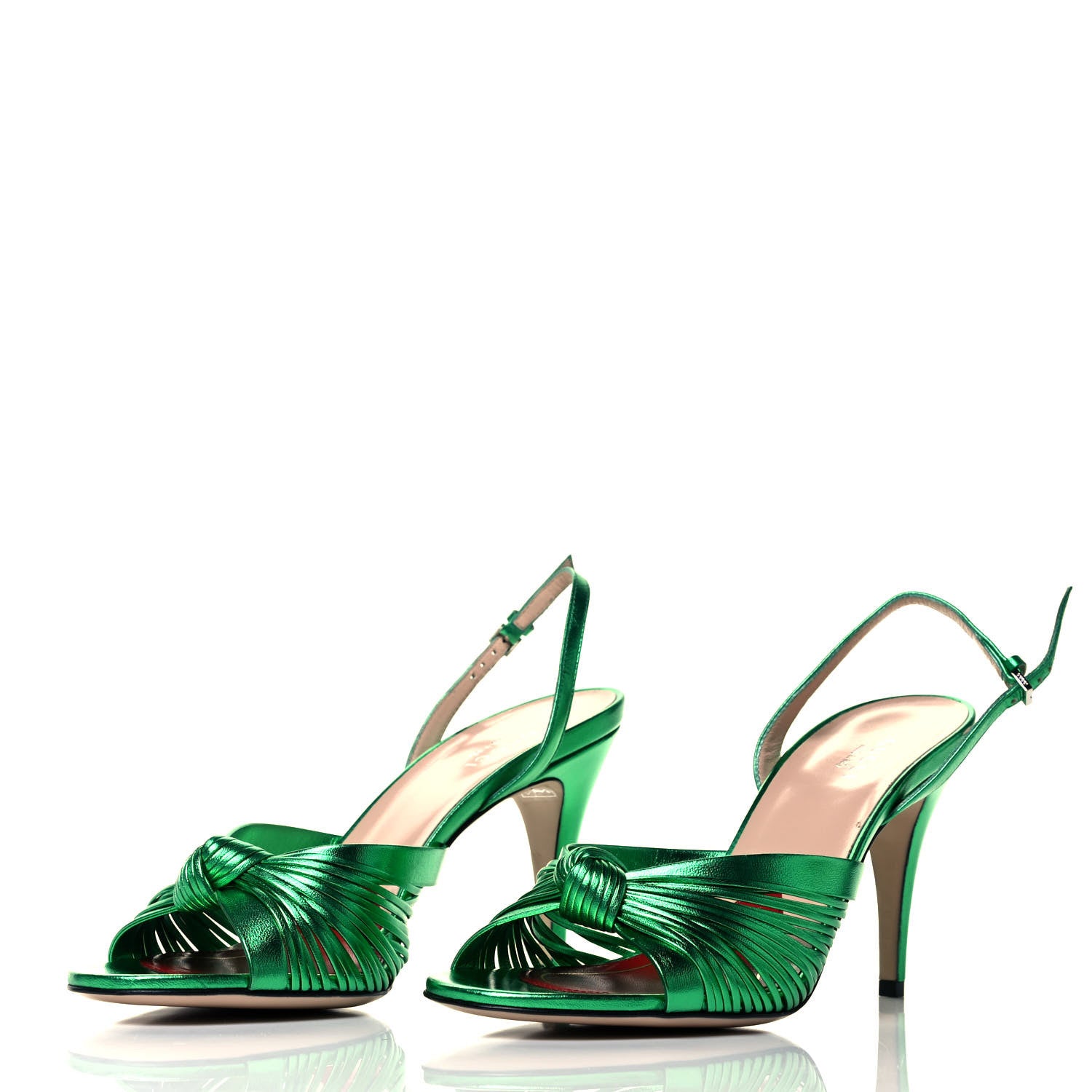 Gucci Metallic Nappa Crawford Knot Slingback Sandals 39 Green 3 of 7