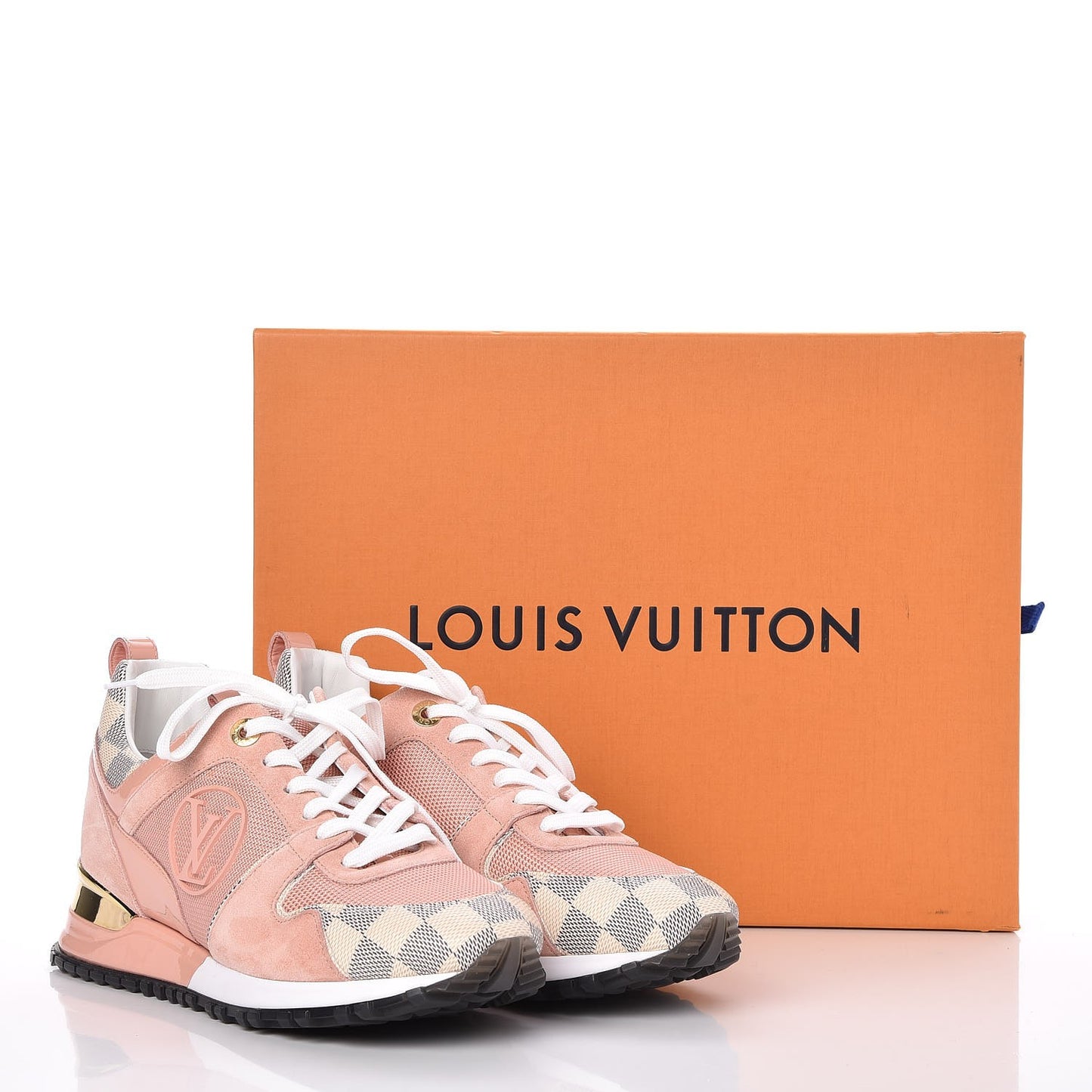 Suede Damier Azur Run Away Sneakers 37.5 Pink