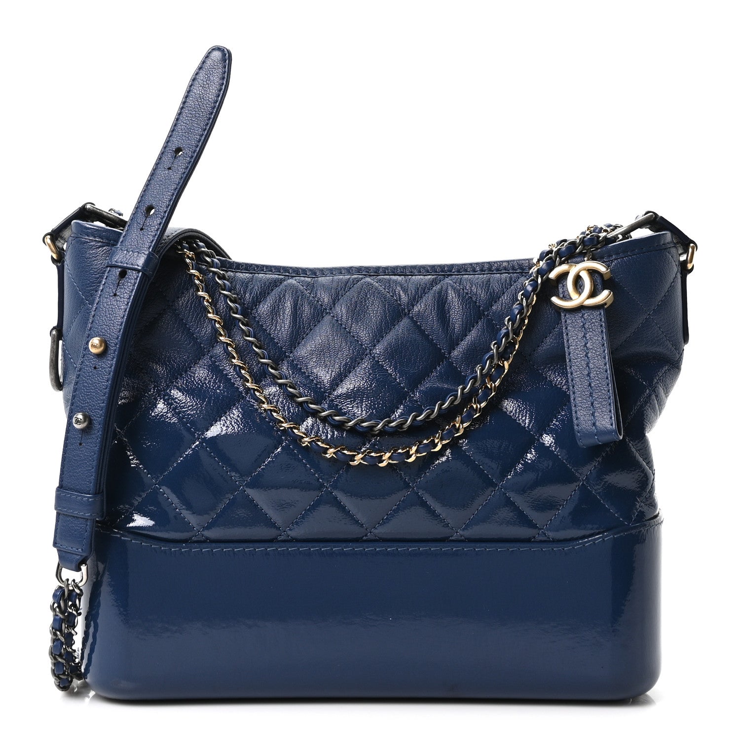 Chanel Patent Goatskin Quilted Medium Gabrielle Hobo Blue 1 of 10
