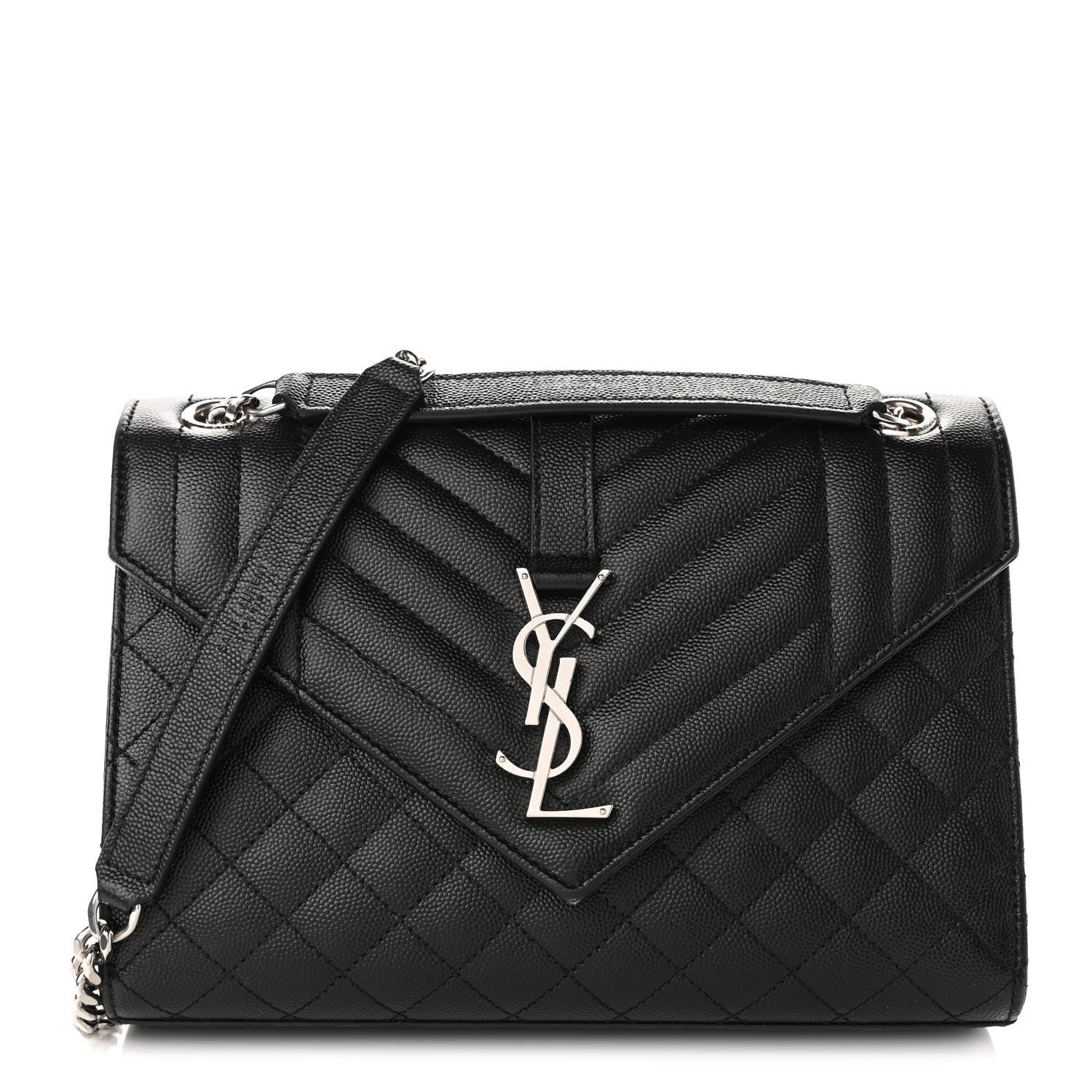 Saint Laurent Grain De Poudre Textured Mixed Matelasse Triquilt Medium Monogram Satchel Black 1 of 13