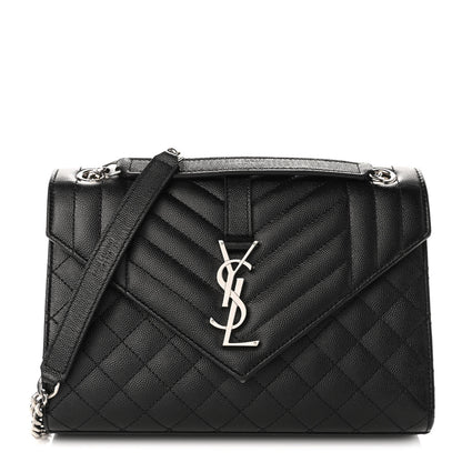 Saint Laurent Grain De Poudre Textured Mixed Matelasse Triquilt Medium Monogram Satchel Black 1 of 13
