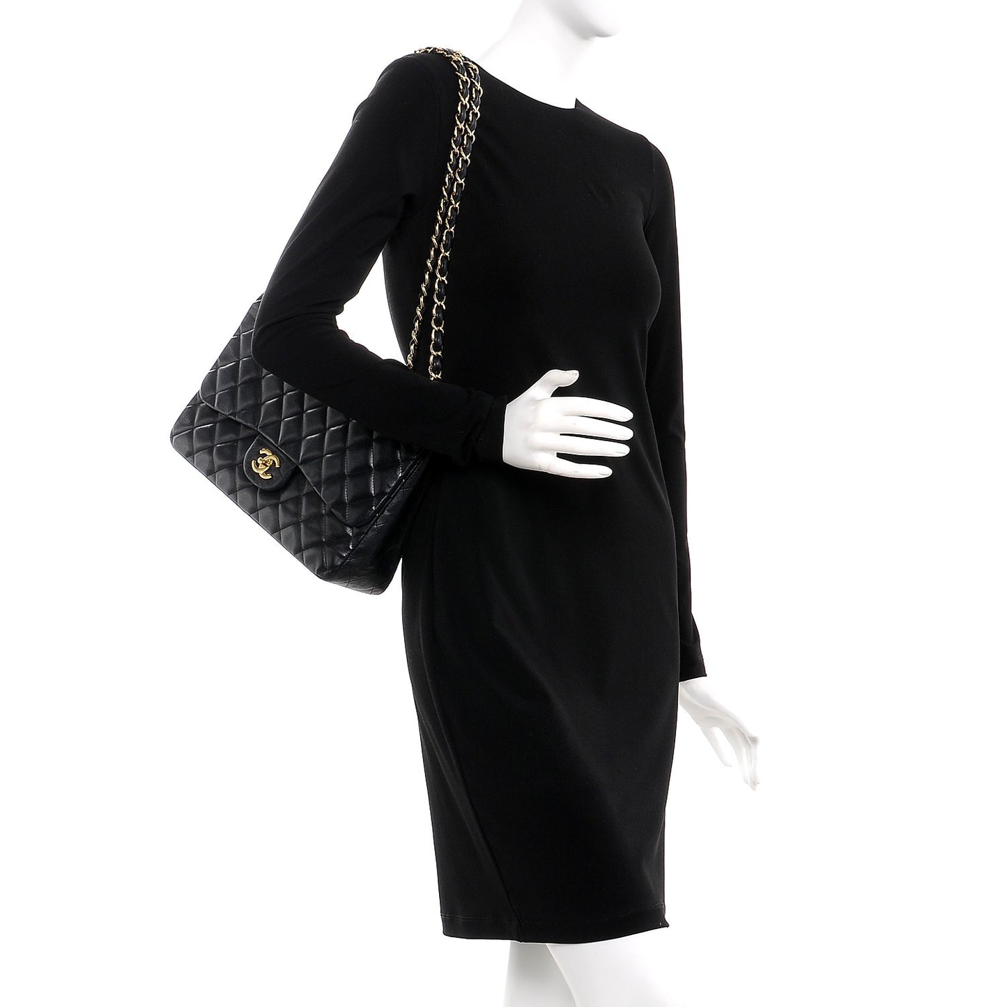 Lambskin Quilted Jumbo Single Flap Black