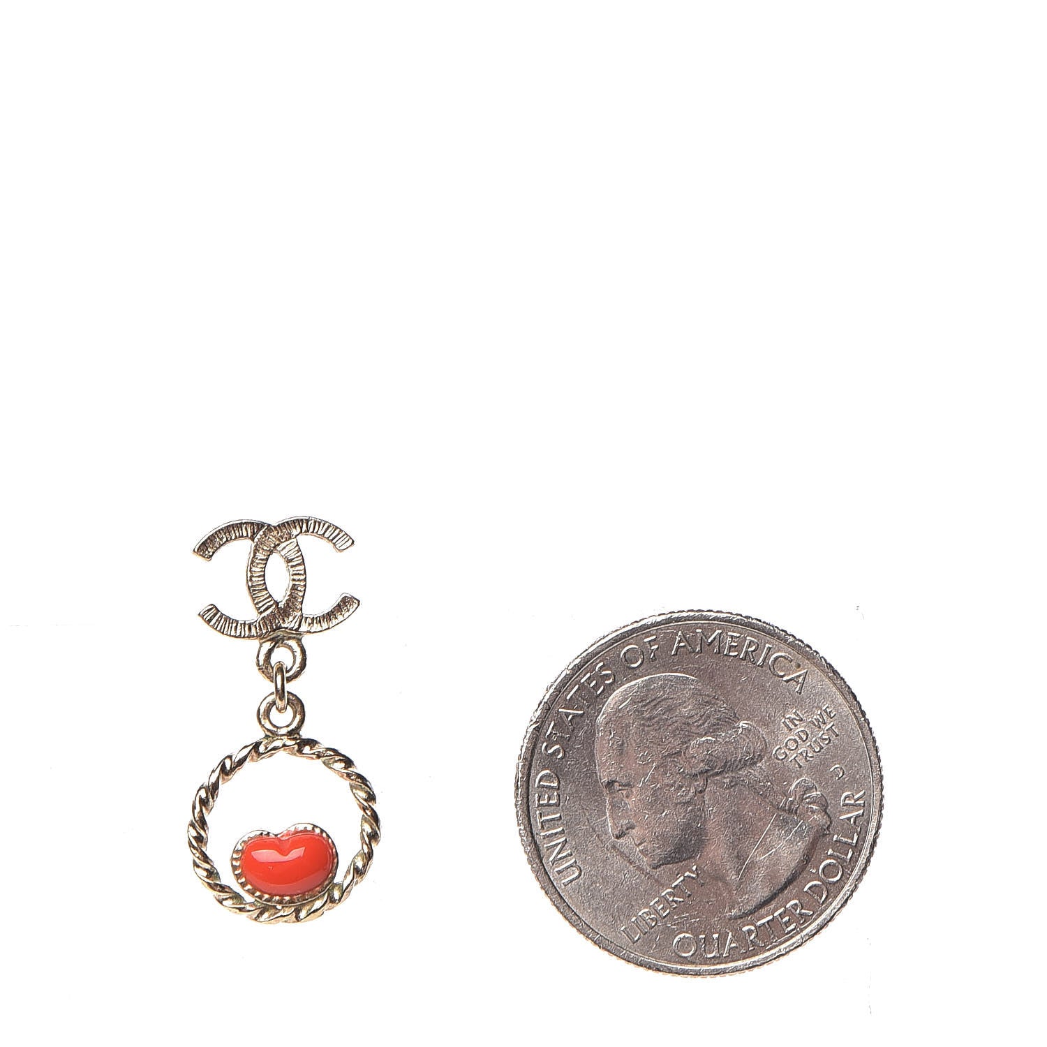 Chanel Enamel CC Heart Drop Earrings Red Gold 2 of 5